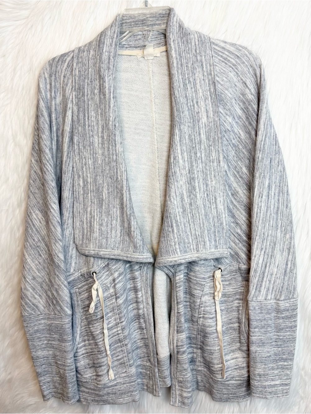 Caslon Nordstrom Heather Gray Waterfall Cardigan Terry Knit Open Front Pockets